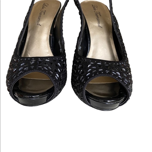 Lulu Townsend Black Upper Leather Black Rhinestone Covered Heels Pumps Size 8.5 - Picture 3 of 14